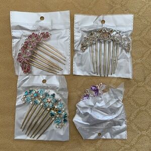 4 pieces Crystal Rhinestone Hair Side Combs,Bridal Hair Comb, Hair Piece Party